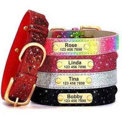 Personalised Sequin Sparkle Pet ID Dog Collar